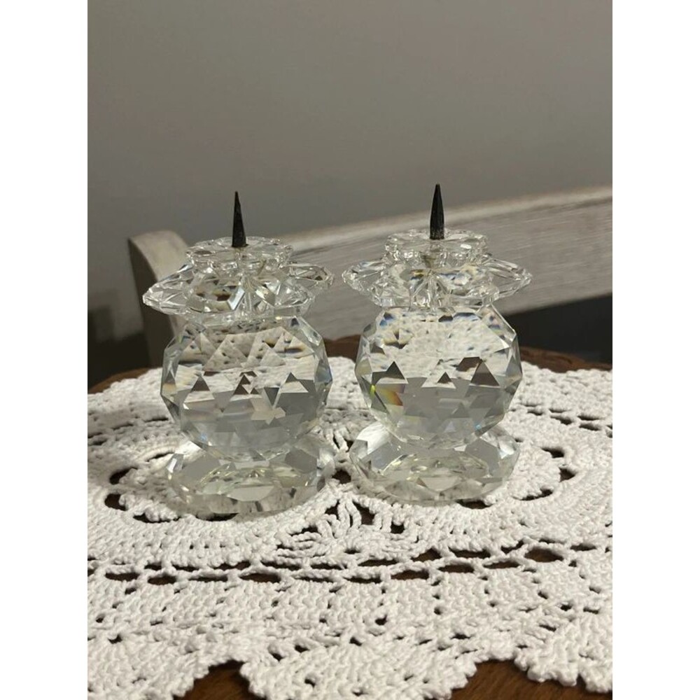 2 Swarovski Crystal Candlestick Candle Holder Pin Type 3" Tall